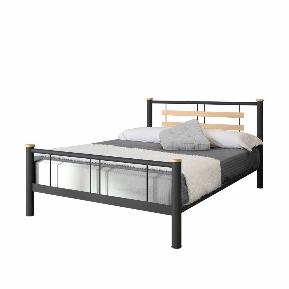 Elegantes Futonbett in Schwarz mit Metallrahmen und Holzdetails als Einzelbett – Amsolia