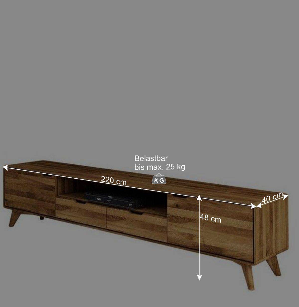 220x48x40 Massivholz TV Board in Natur geölt - Eavy