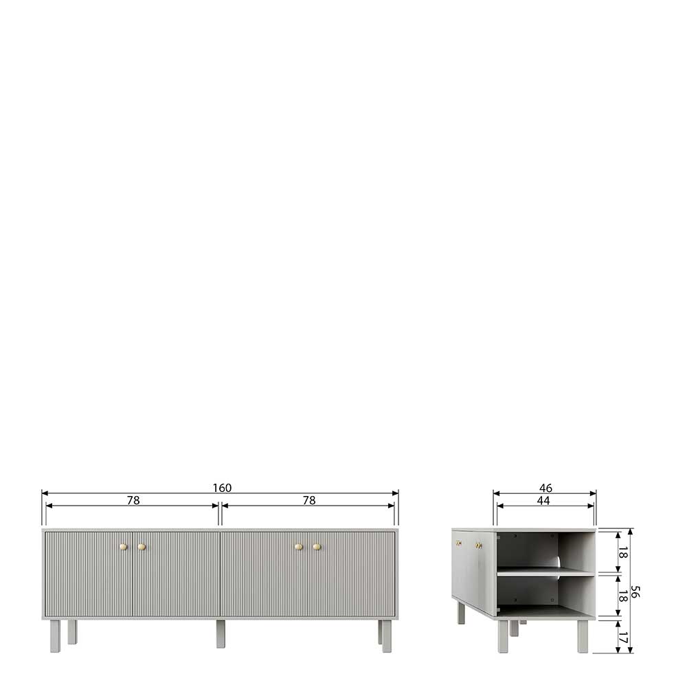 Skandi Lowboard 4-türig in Grau - Huvina