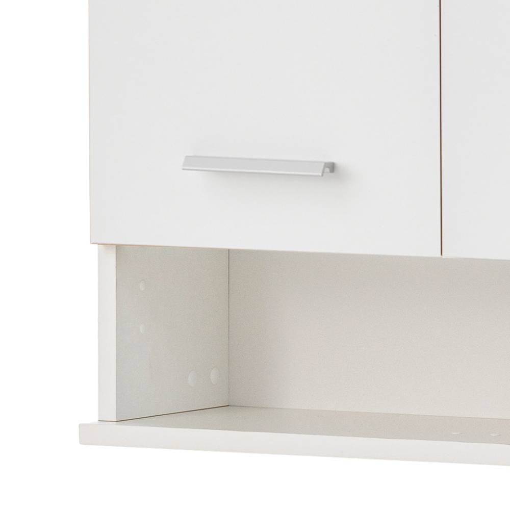 Mattweißer Badezimmer Hängeschrank mit silbernem Griff und offenem Ablagefach – Hectoss