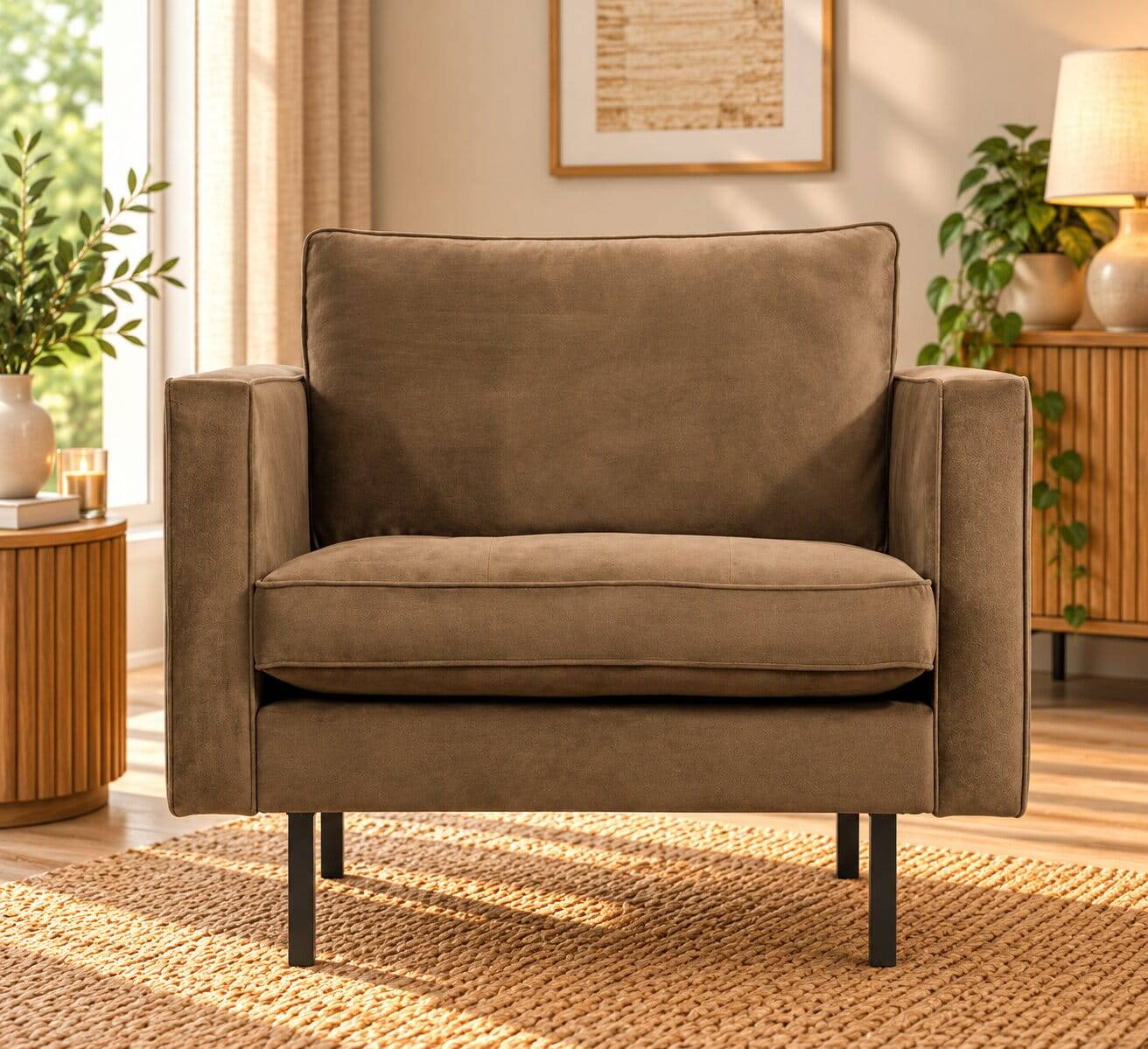 Samt Wohnzimmer Sessel in Taupe - Museo