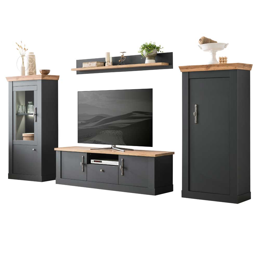 TV Anbauwand in Anthrazit & Wildeiche - Lionel (vierteilig)
