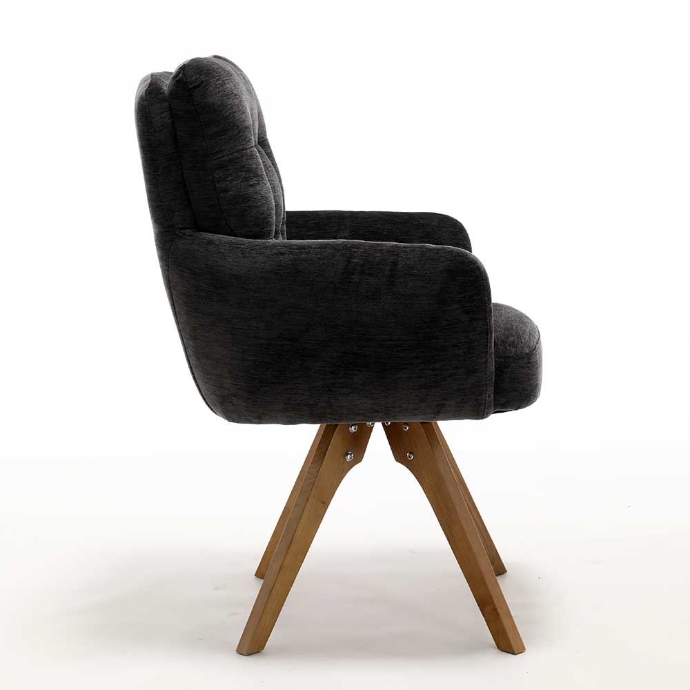 Chenille Polsterstuhl in Anthrazit - Hadow (2er Set)