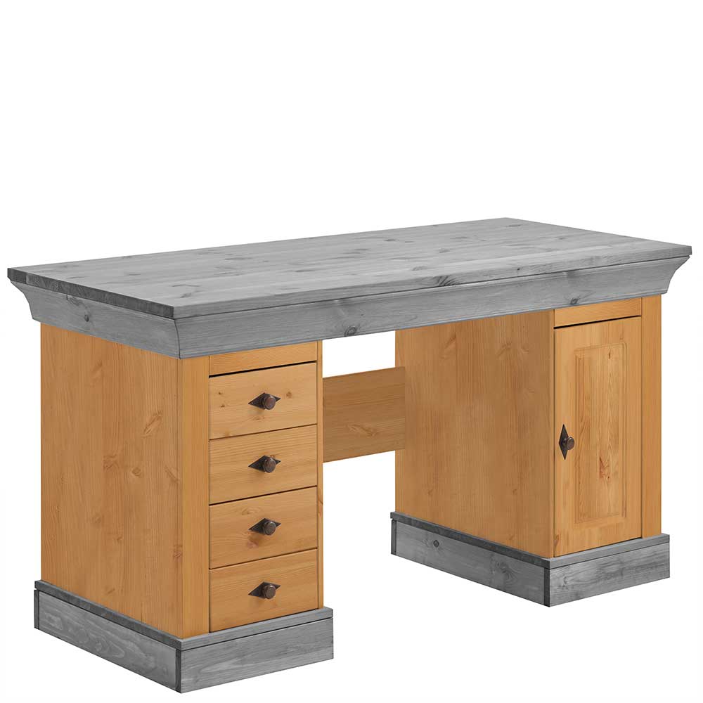 144x66 Landhaus Holz-Schreibtisch zweifarbig - Eshelas