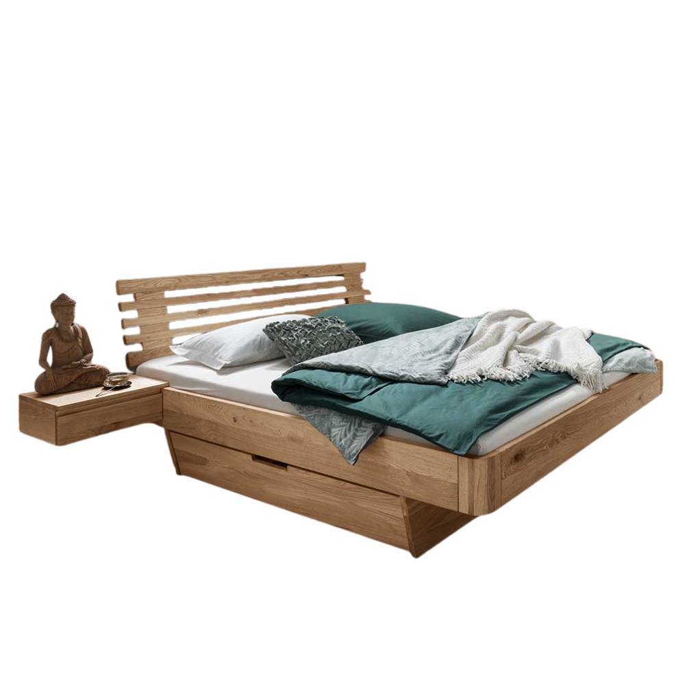 Bett mit zwei Bettkästen aus Wildeiche - Zennian (dreiteilig)