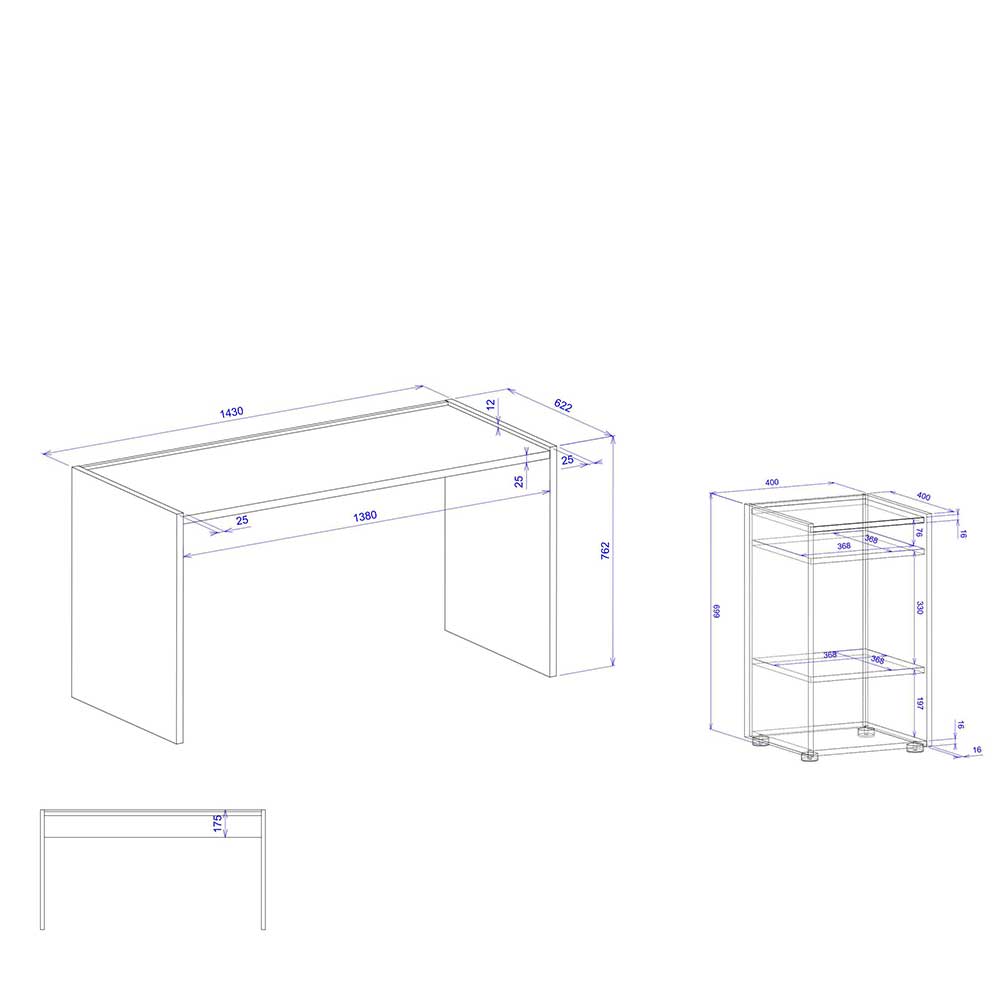Office Schreibtisch & Regal - Ahilav (zweiteilig)