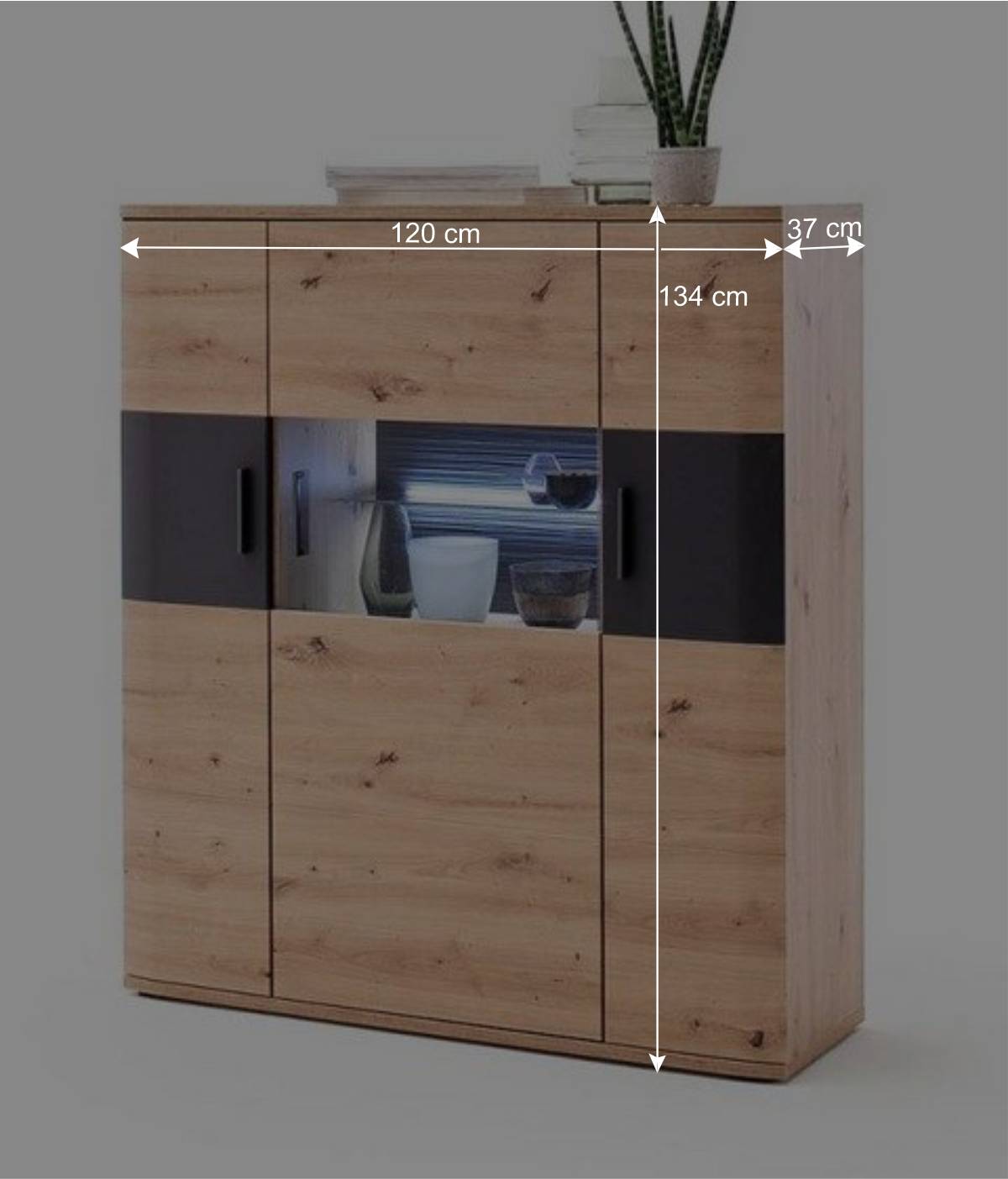 120x134x37 cm Highboard mit drei Türen - Vecenda