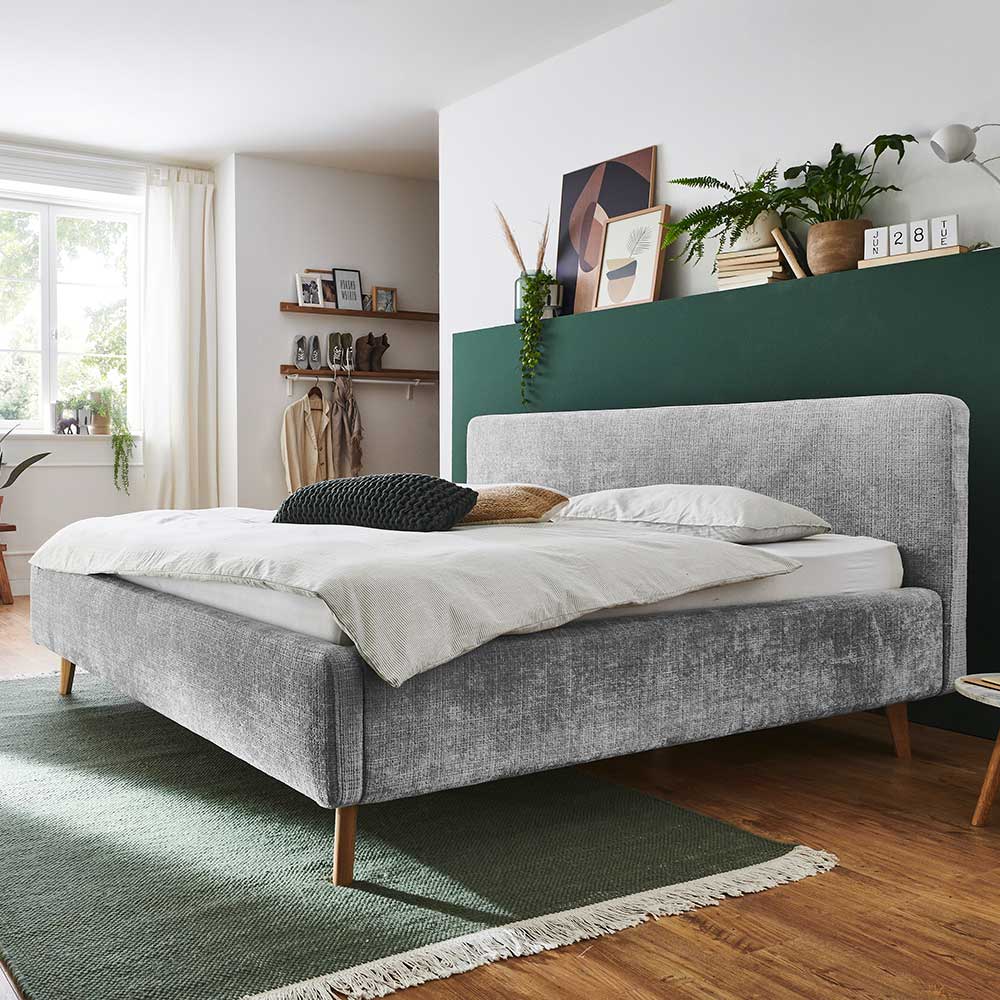 Gepolstertes Bett mit Boucle Bezug in Grau - Ambreros