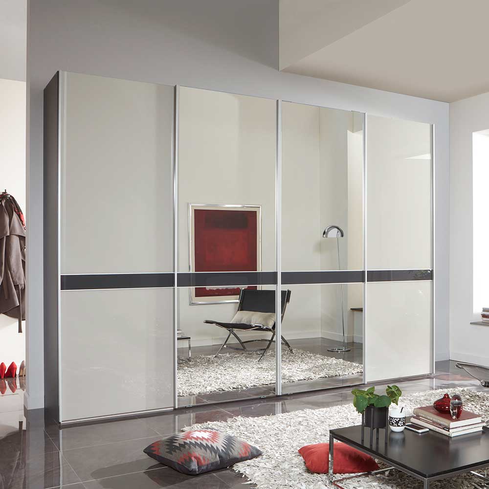 Design Schrank mit Spiegel & Glas Front Hellgrau - Capolyna
