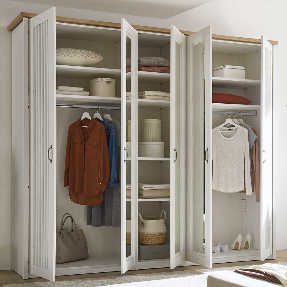 Landhaus Kleiderschrank 5-türig mit Spiegel - Malvissa
