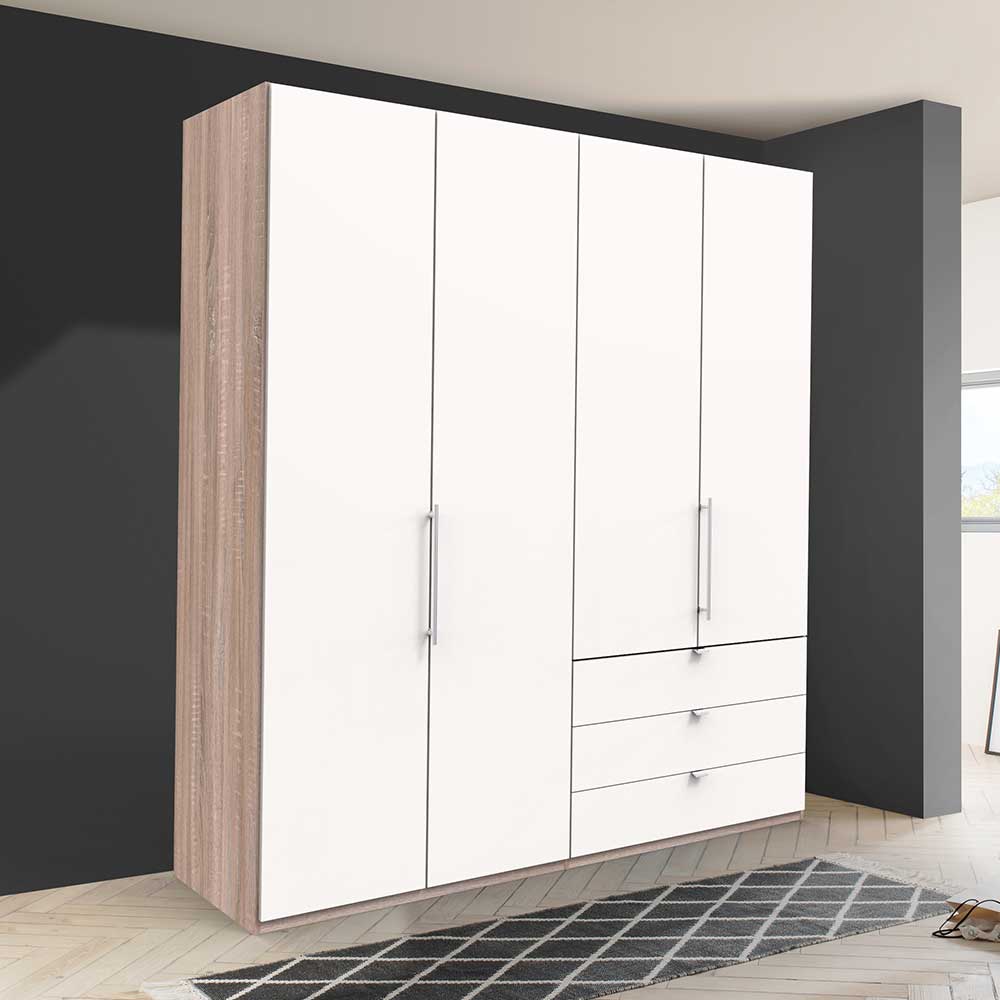 Falttüren-Kleiderschrank in Weiß & Eiche sägerau - Vaclyn