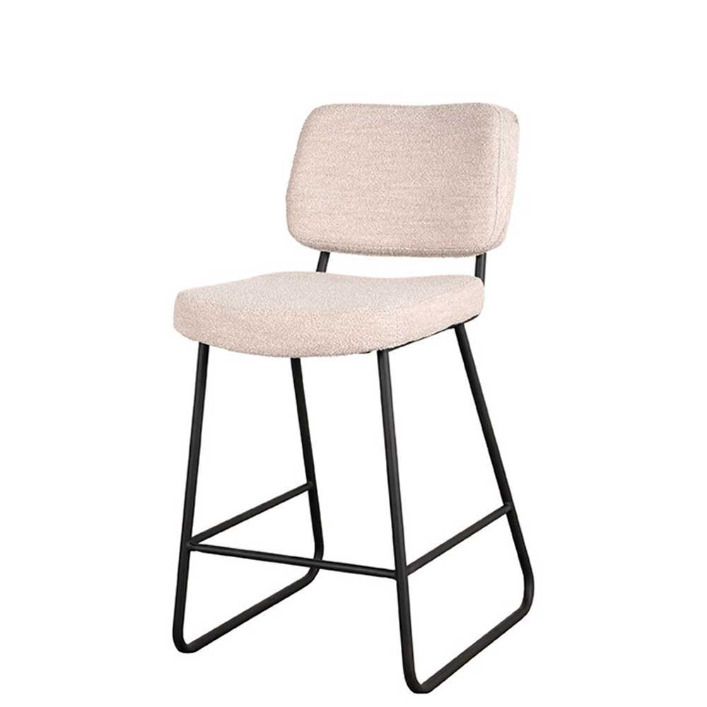 Moderner Tresenstuhl mit 65 cm Sitzhöhe als 2er Set mit hellem Stoffbezug und schwarzem Gestell – Arjas