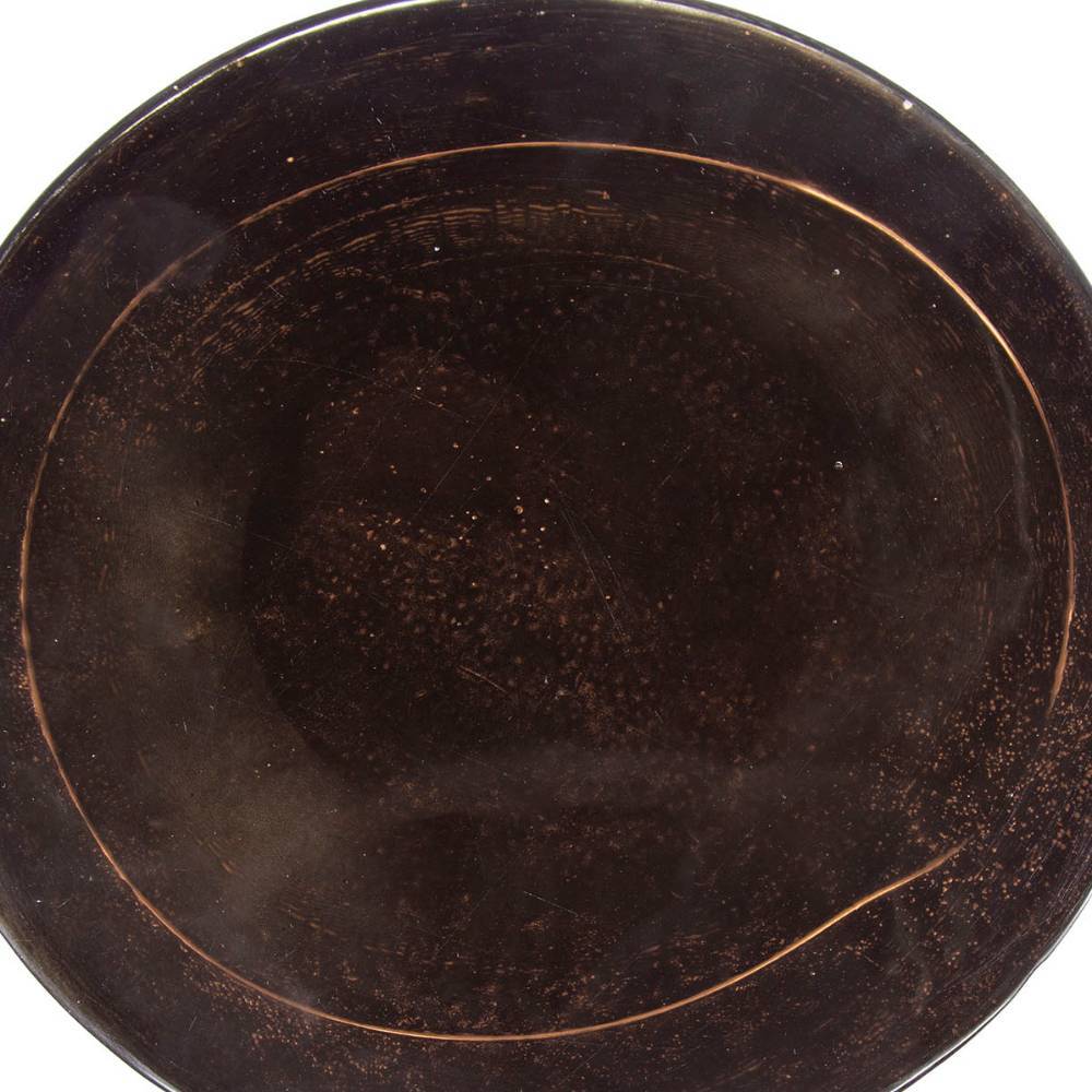 Runde Gussglas Tischplatte in dunklem Kupferton mit feinen, geschwungenen Linien – Baryma
