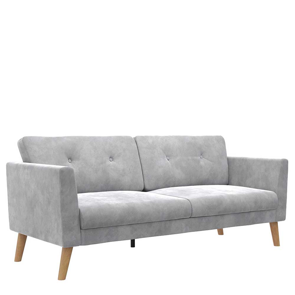 Modernes hellgraues Samtsofa mit bequemer Sitzfläche und Füßen aus Buche Natur – Gonlamo