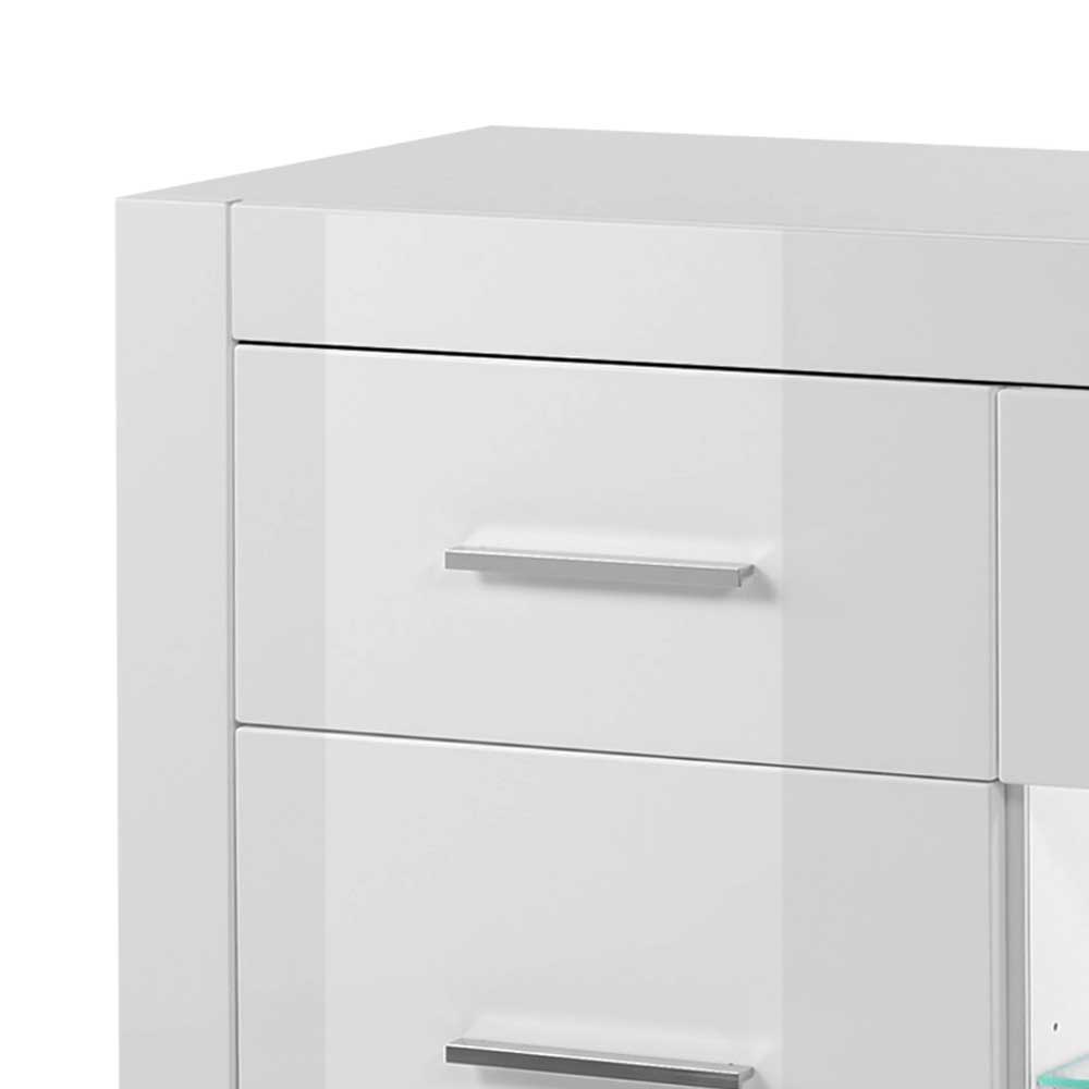 3-türiges Sideboard in Hochglanz Weiß & Glas Yulis mit 2 Schubladen