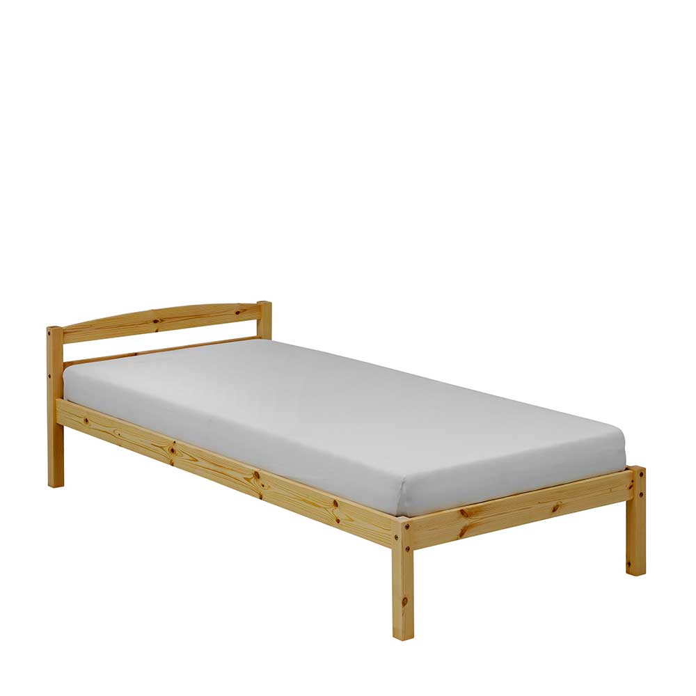 Einzelbett aus Fichte Massivholz mit weißer Matratze – Niels