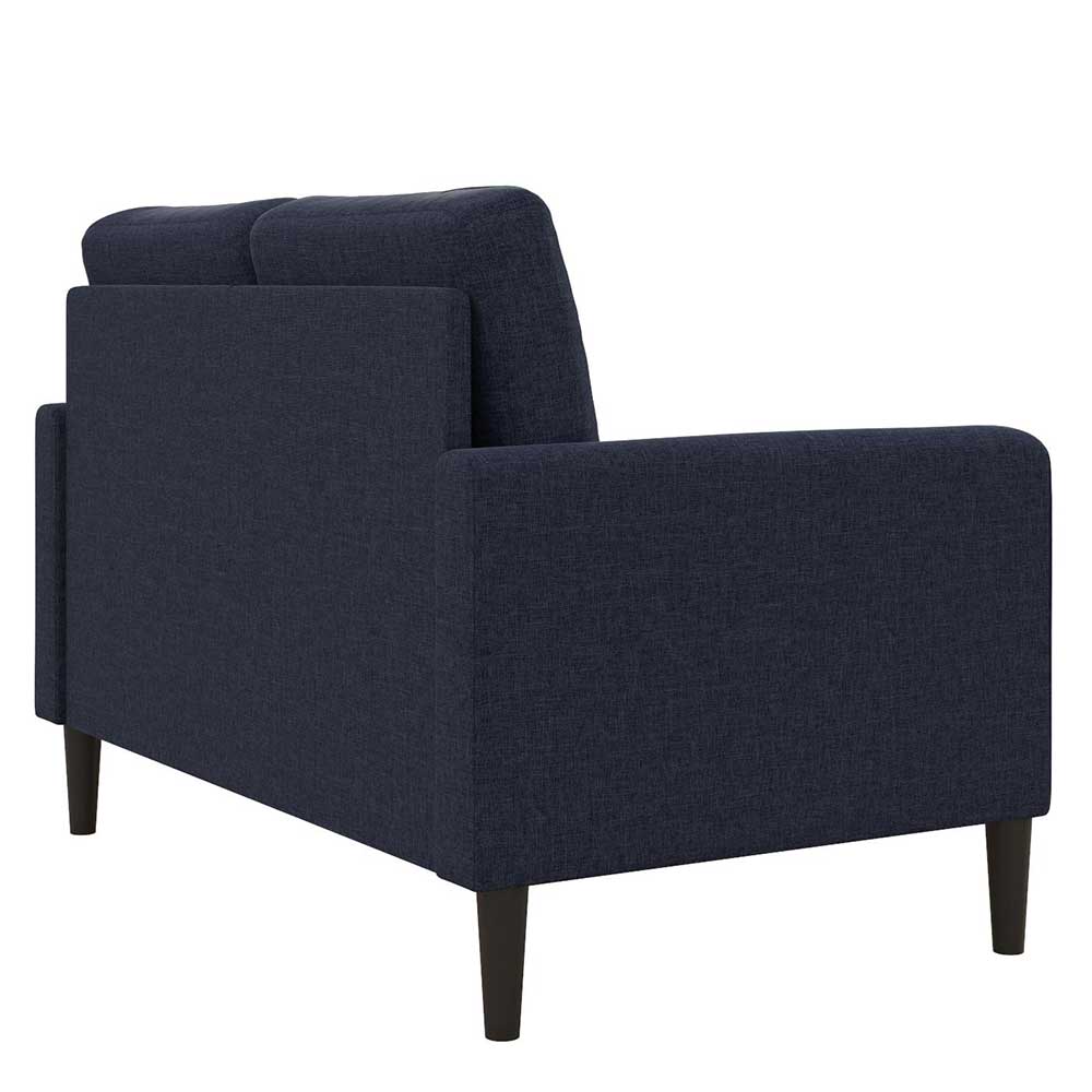 Schicke dunkelblaue 2-Sitzer Couch aus Stoff von hinten, mit klaren Linien und robusten Beinen – Normandie