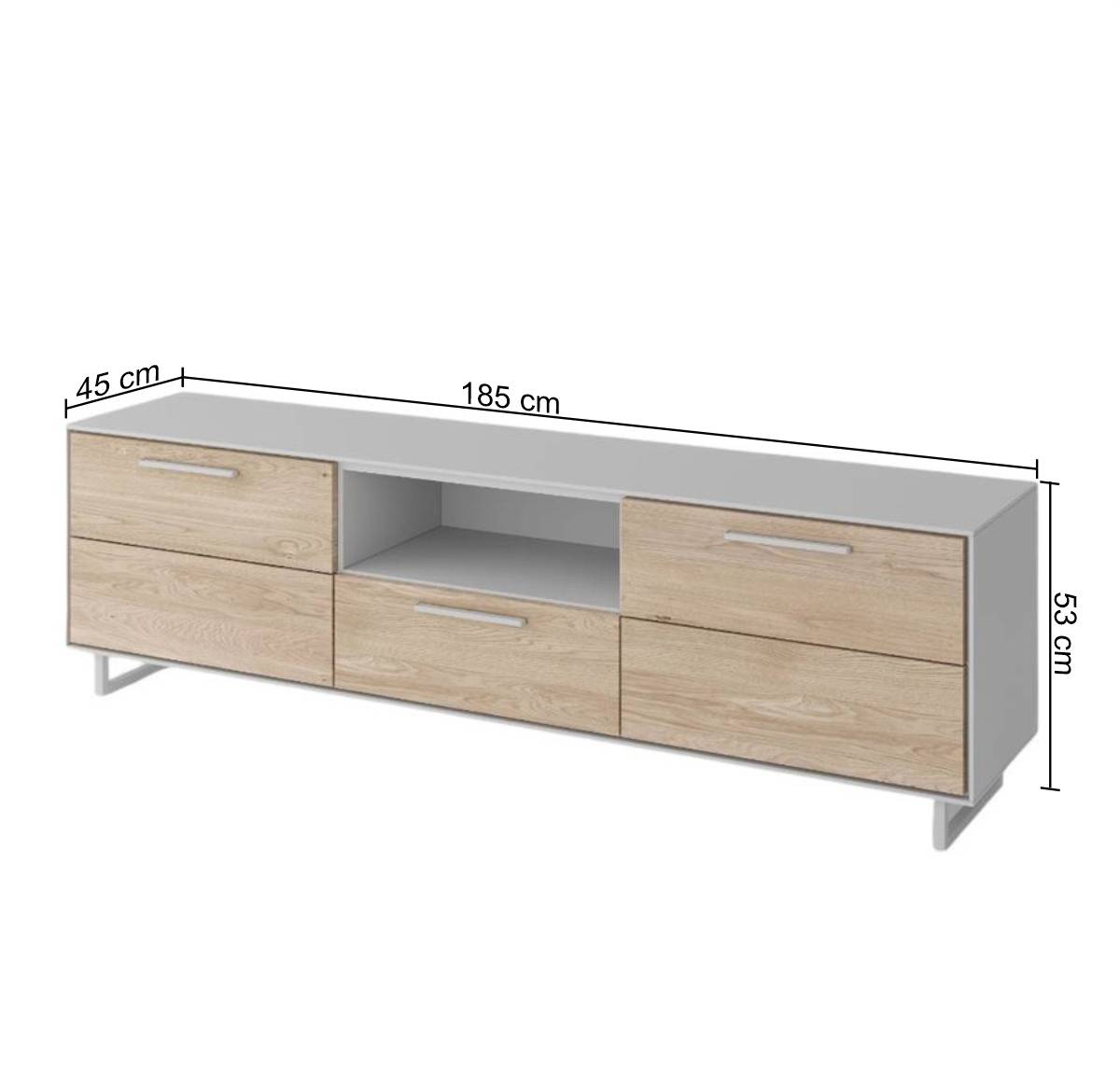 TV-Lowboard in Kreideweiß und Eiche Bianco - Loca