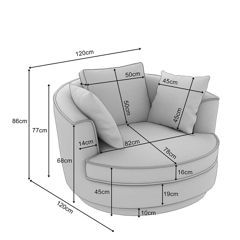 Drehbarer Polstersessel in Creme Cord - Token