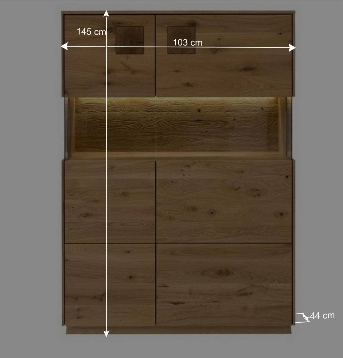 Highboard mit Glaseinsatz aus Wildeiche massiv - Millena