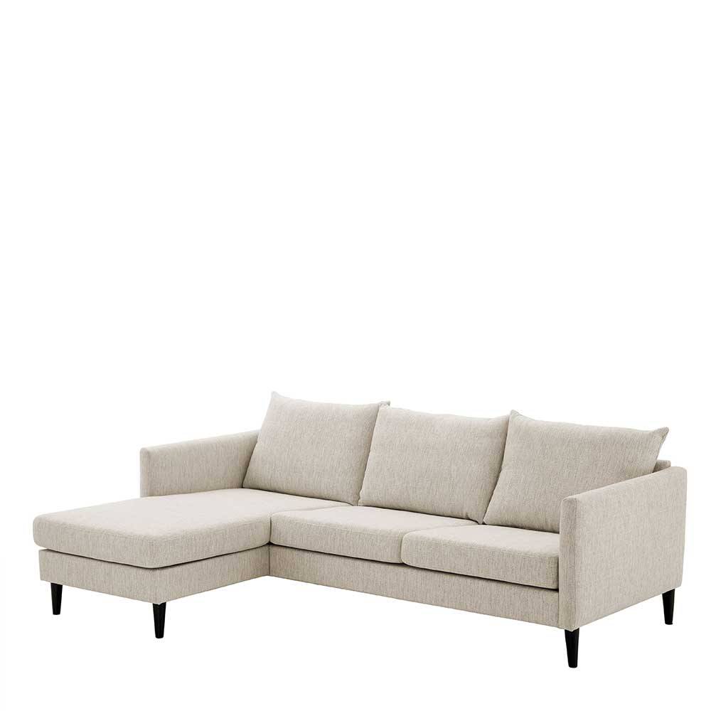 Helles Ecksofa mit langer Ottomane links und schwarzen Beinen – Bentema