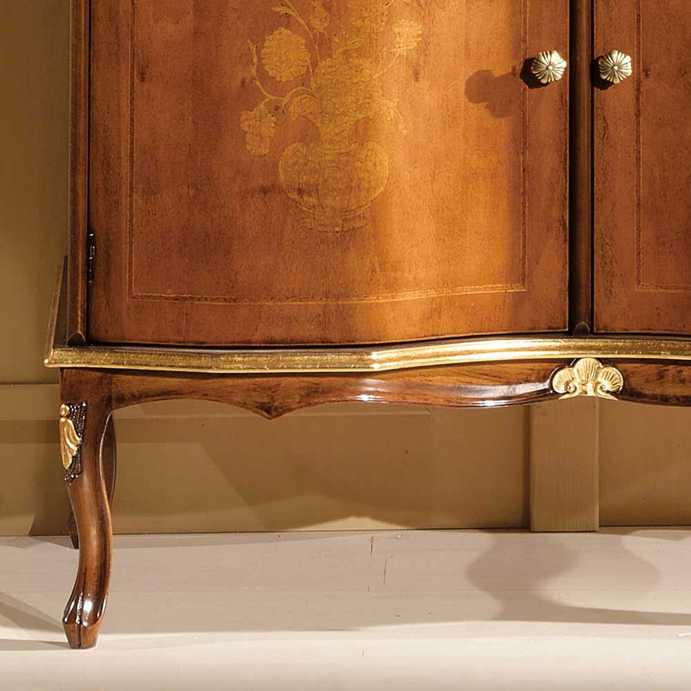 Edle Barock Kommode mit Blattgold & Intarsien Venerdina 2-türig