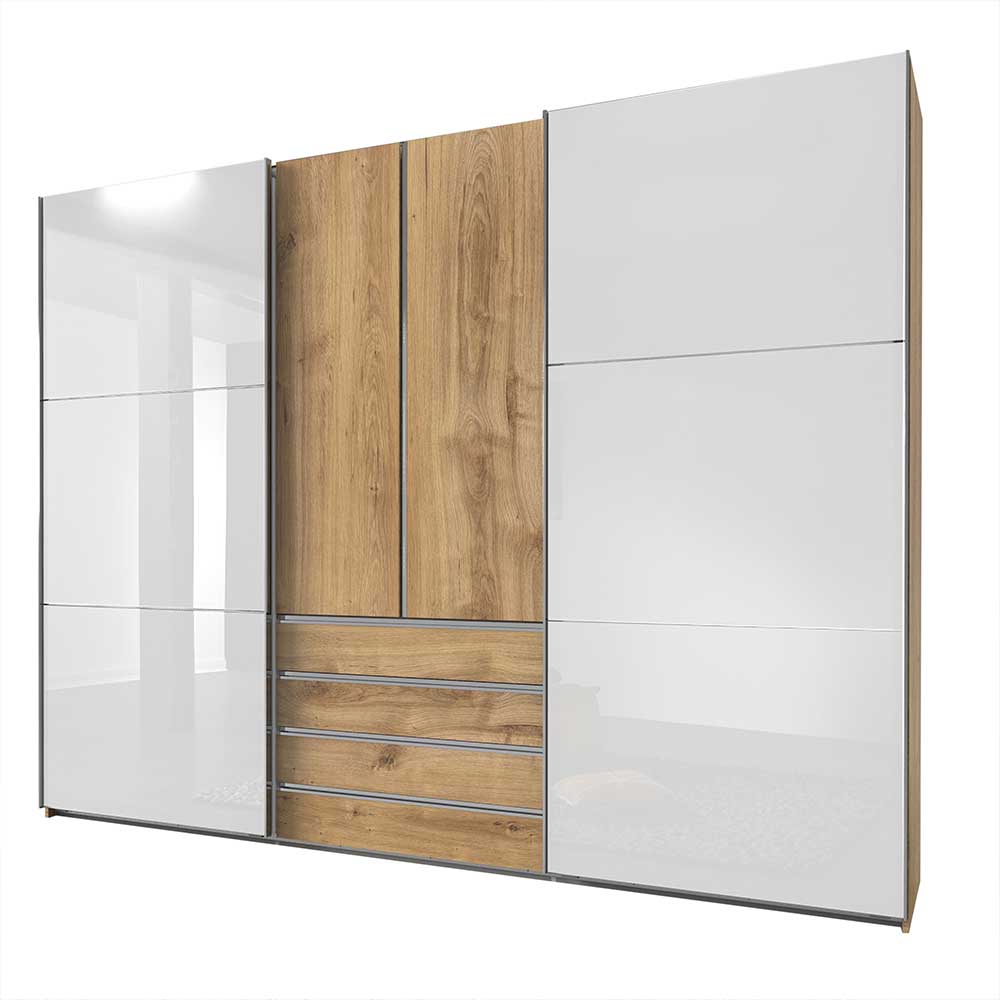 Kombi-Kleiderschrank in Weiß Glas - Stufania