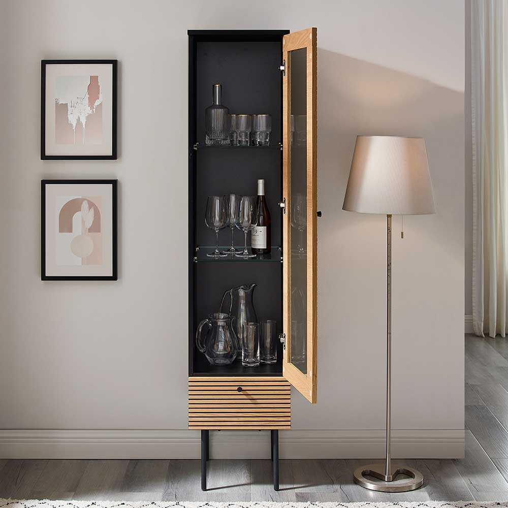 40x179x43 Vitrine in Eiche und Schwarz - Piassona