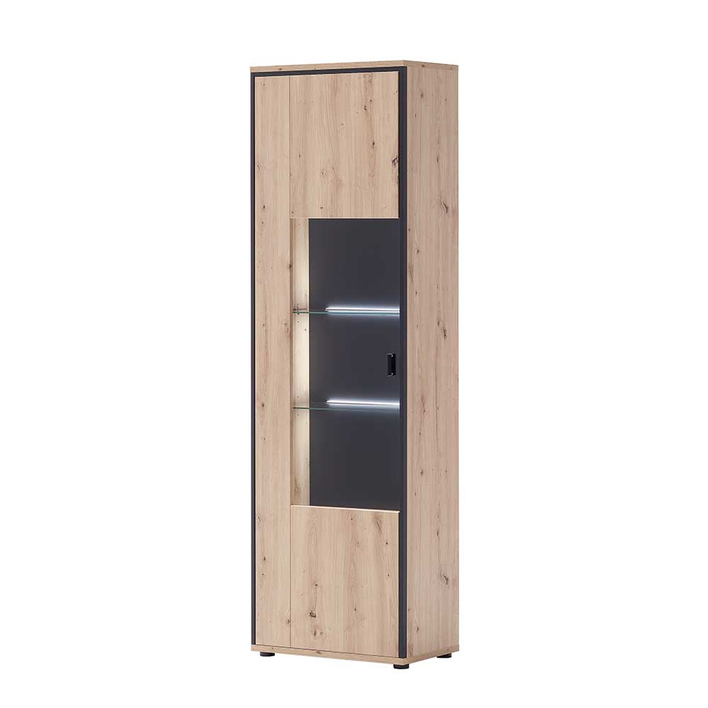 63cm breite Standvitrine in Eiche Holz Dekor - Nikdus