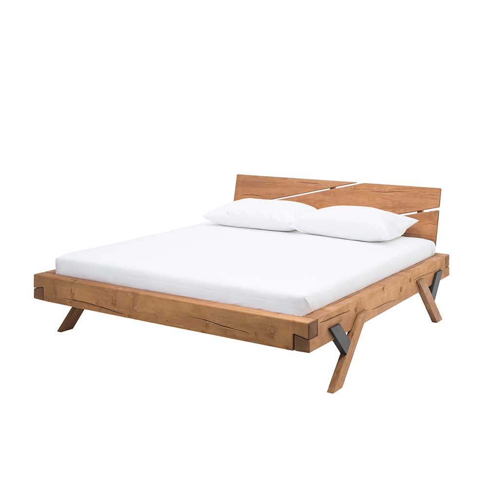 Rustikales Design Holzbett aus Fichte Massivholz - Barria