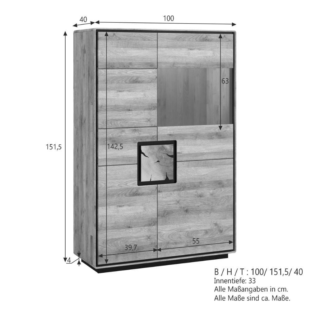 Wildeiche Highboard mit Glas Einsatz - Shipper