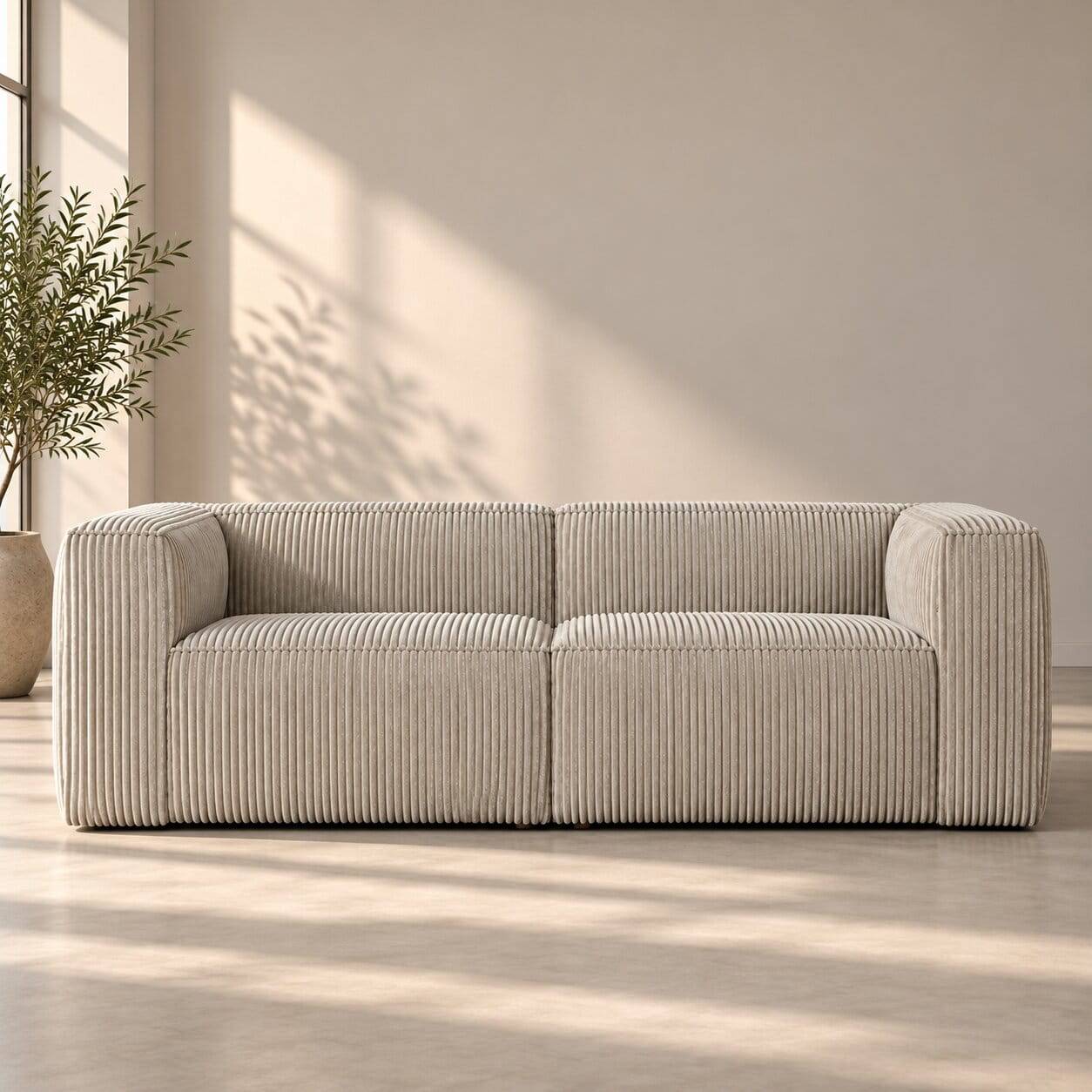 Cord Wohnzimmercouch in Beigegrau - Jamiesa