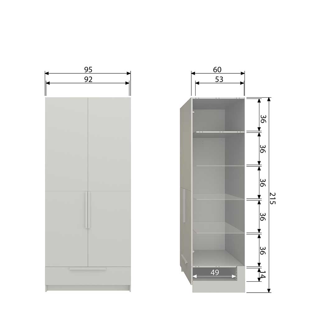 Kleiderschrank in Hellgrau - Anela
