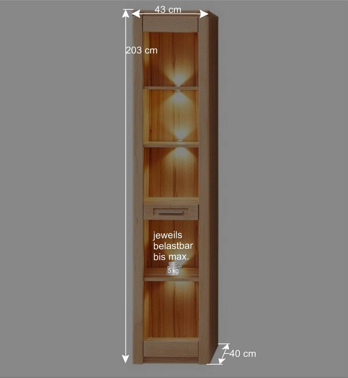 Regal mit LED Licht aus Kernbuche massiv - Amyonta