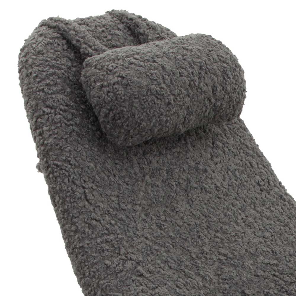 Gepolstertes Kopfteil des grauen Teddyplüsch Schaukelstuhls für Wohnzimmer – Sinasessa