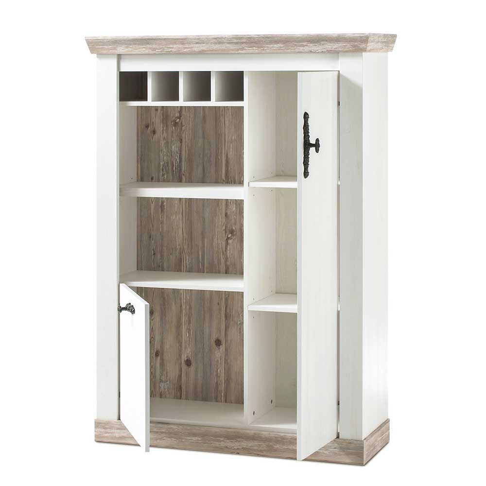 Scandi Landhaus Wohnzimmermöbel Set Nedita in Weiß (vierteilig)