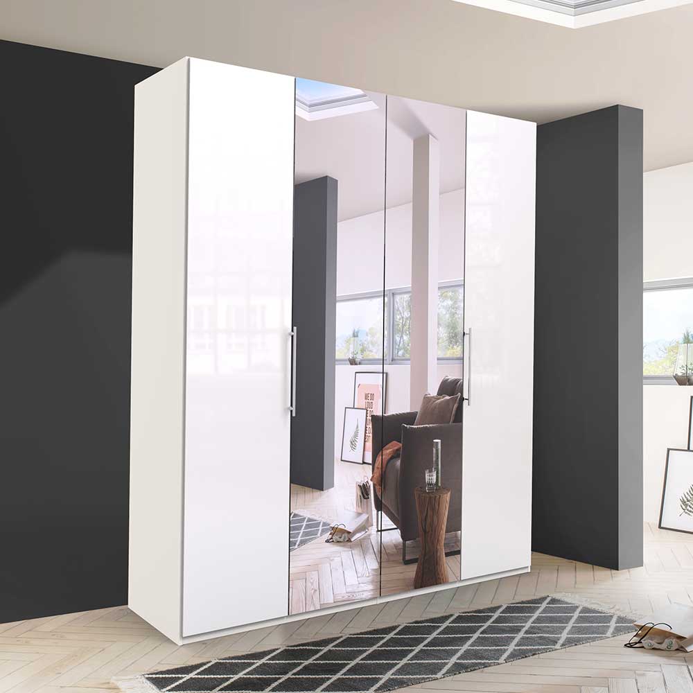 Weißer Hochglanz Gleittürenschrank mit Spiegeltüren für Schlafzimmer – Dolienca