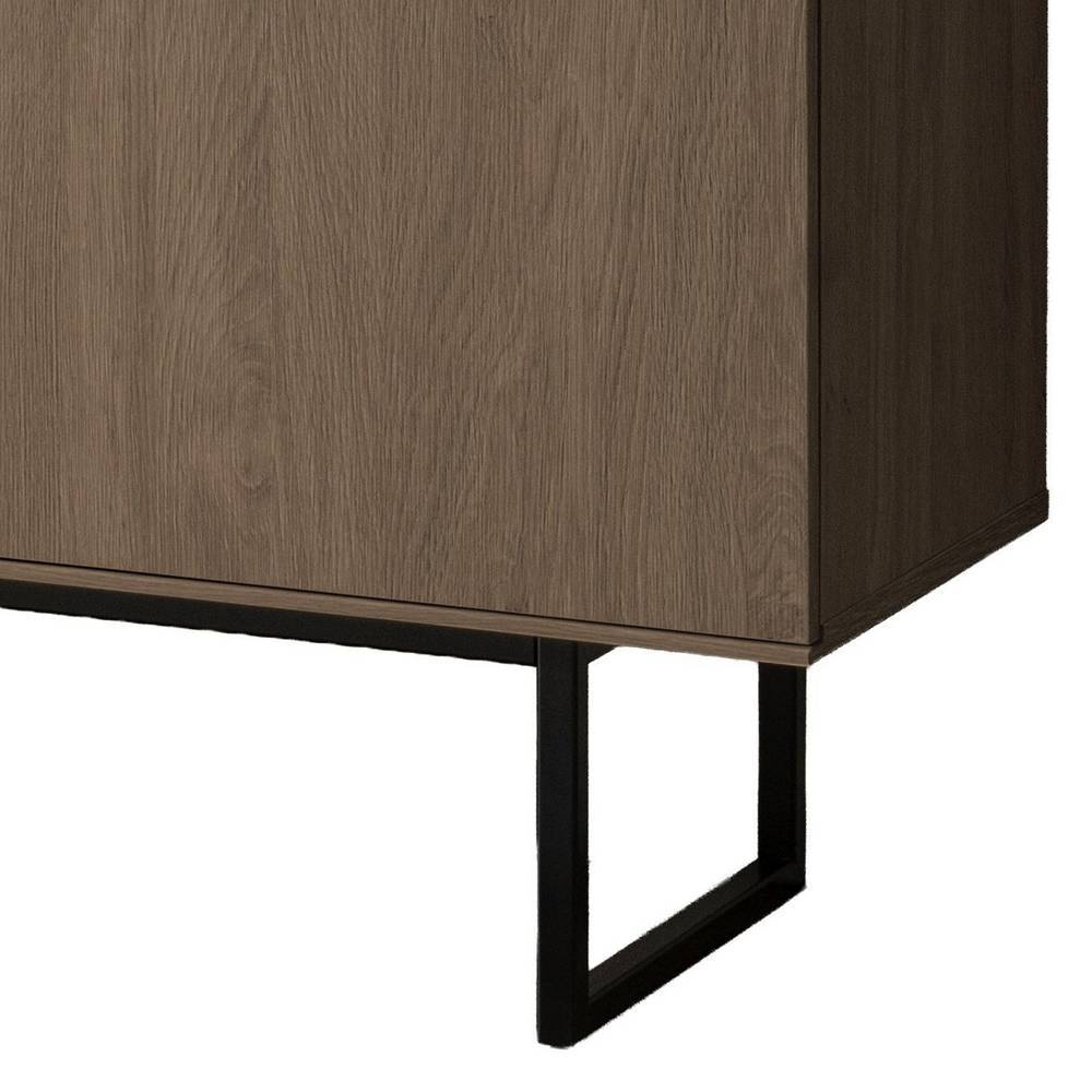 Kombi-Kommode Nussbaum Optik auf stylischen schwarzen Metallfüßen als stabiler Stand – Julado