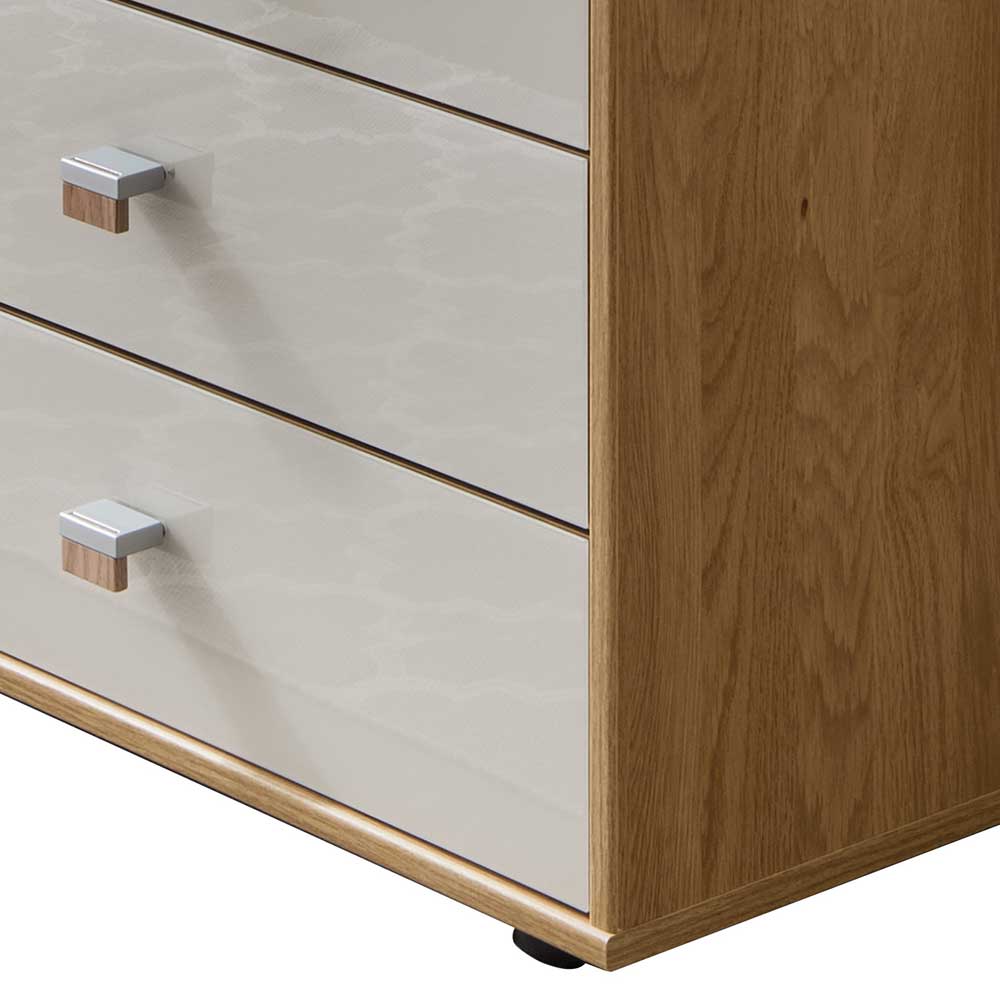5 Schubladen Hochkommode mit Glasfront in Beige - Emdsiva I