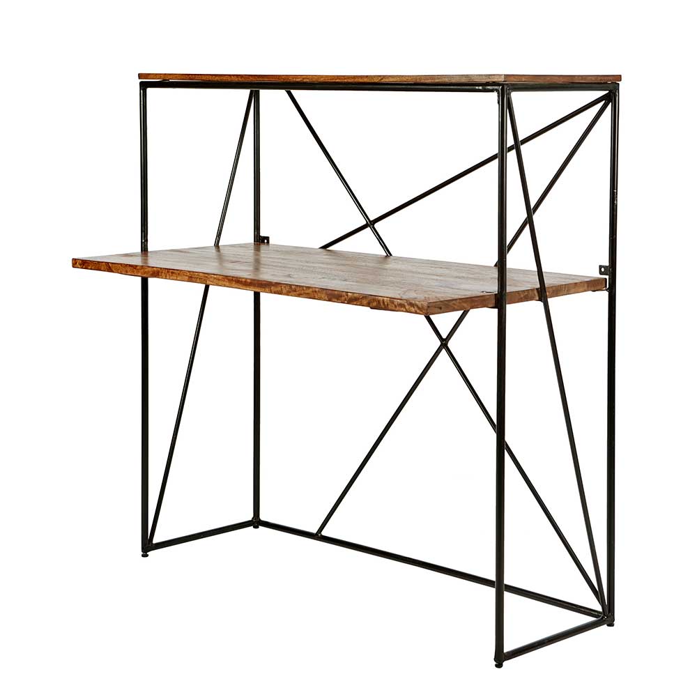 Design Schreibtisch aus Holz und Metall mit zwei Ebenen und schwarzem Gestell – Offia