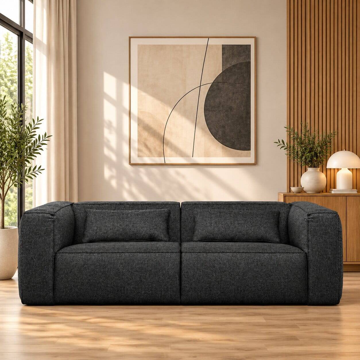 246x73x96 3,5er Couch in Dunkelgrau Stoff - Bondoville