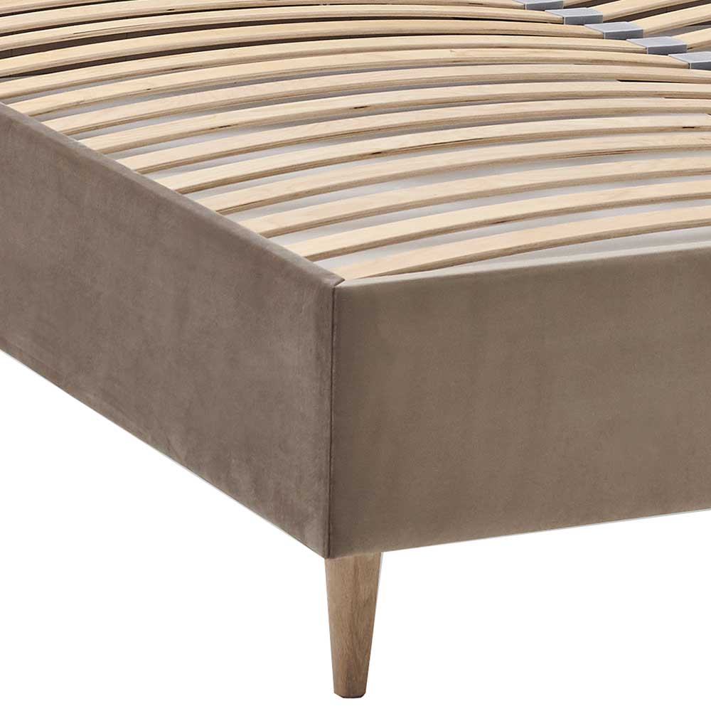 Samtbett in Taupe mit Bettkasten - Flight