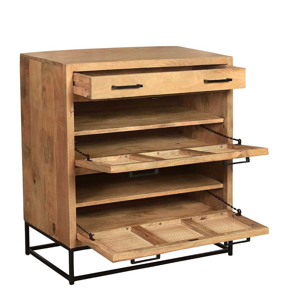 85x91x40 Schuhschrank aus Holz & Rattan Geflecht - Lazianus