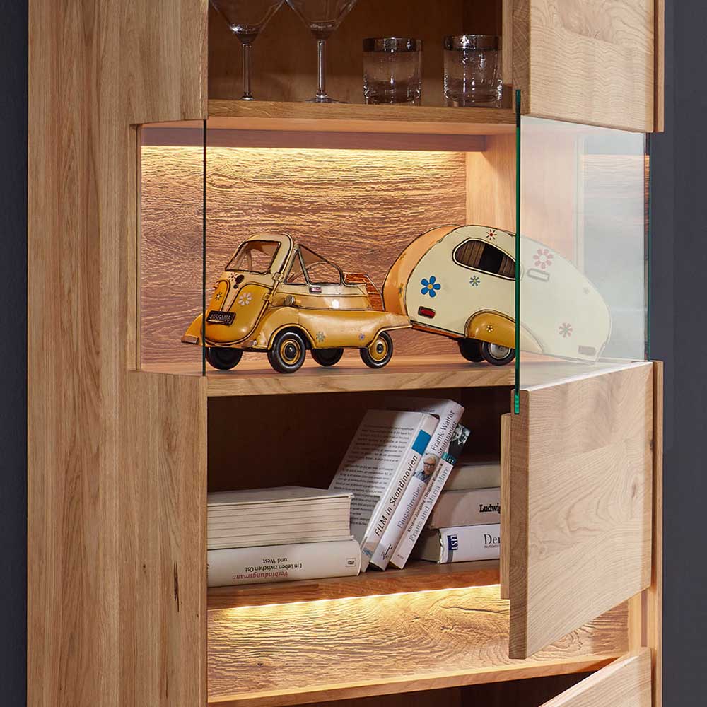Wildeiche Wohnzimmer Möbel Wohnwand - Acmida (vierteilig)