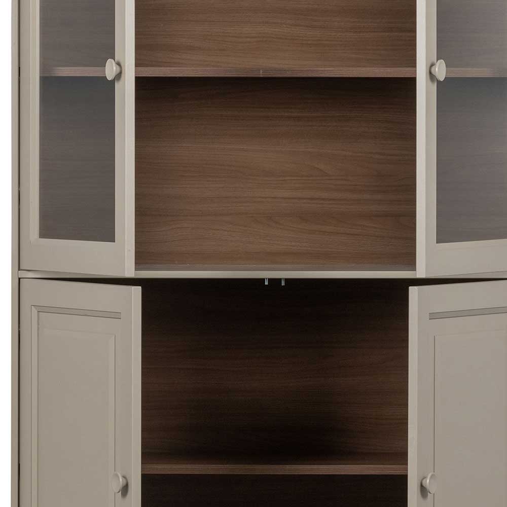 Vitrinenschrank in Hellgrau mit Braun - Floressa