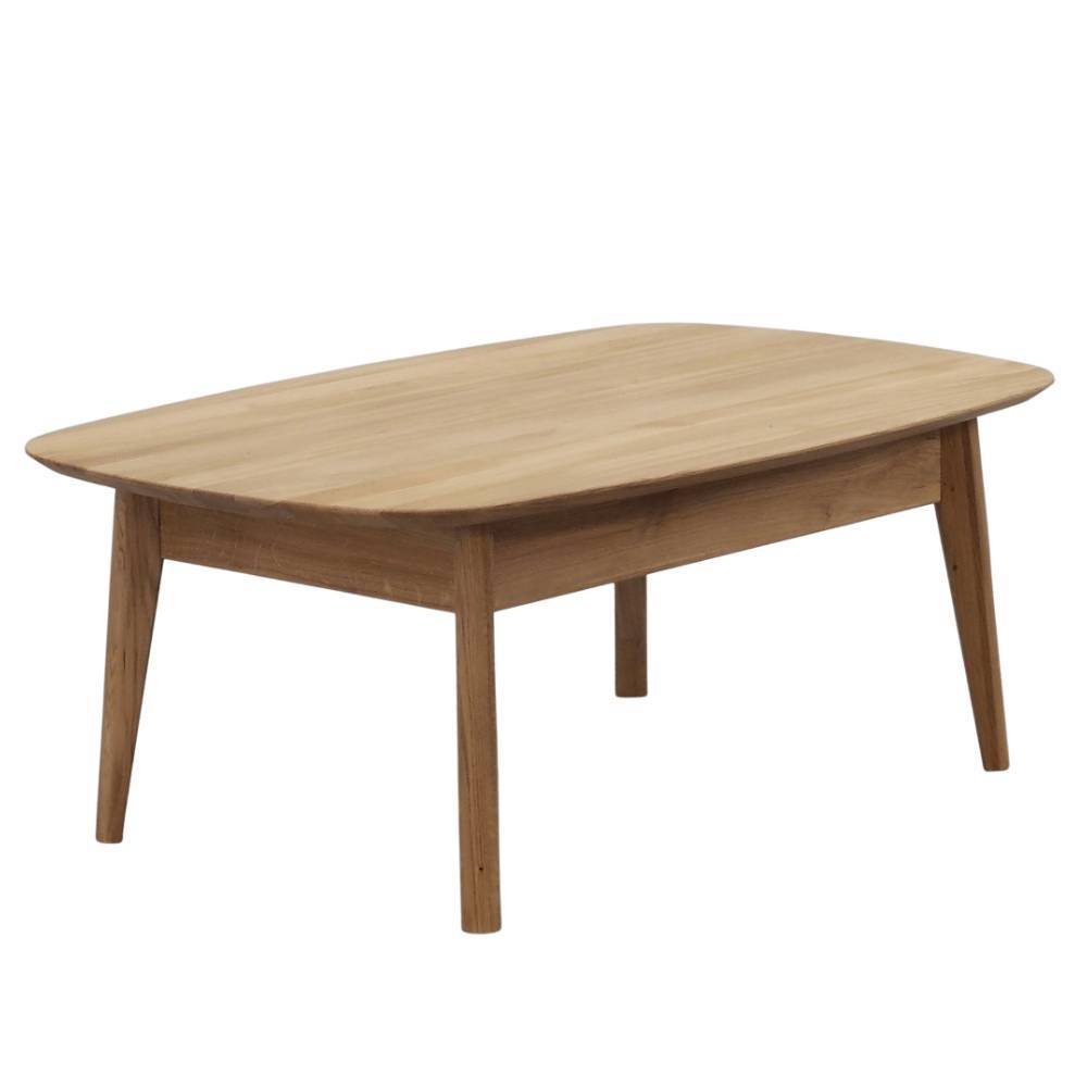 Eleganter Sofatisch aus hellem Holz mit abgerundeter Platte für das Wohnzimmer – Mona