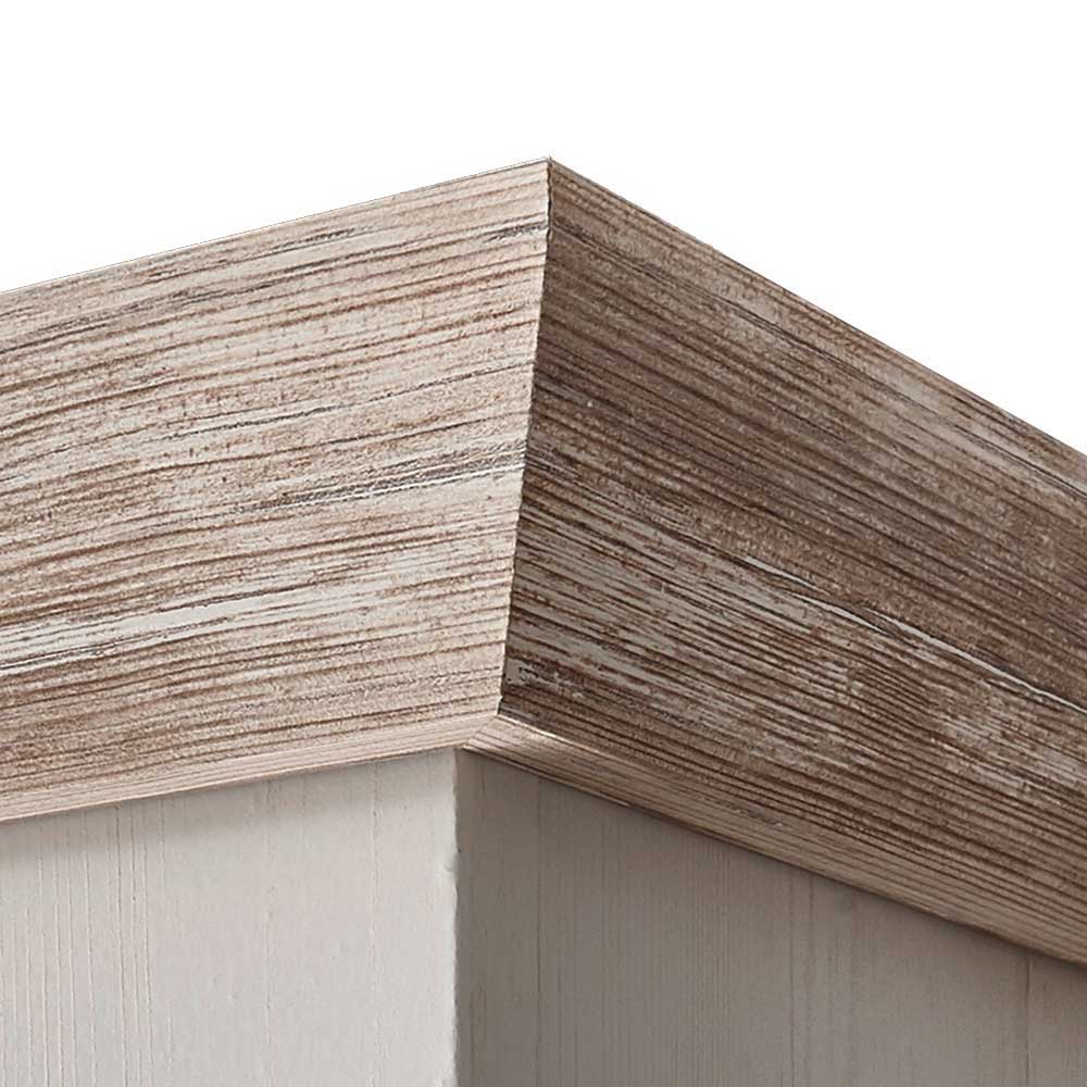 Scandi Landhaus Sofatisch mit 2 Schubladen Nedita in Weiß & Pinie Shabby