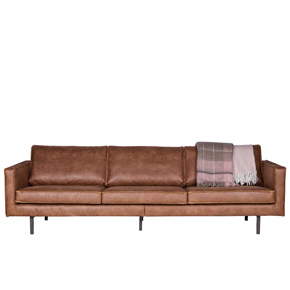 Braune 3-Sitzer Couch aus recyceltem Leder von vorne – Monty