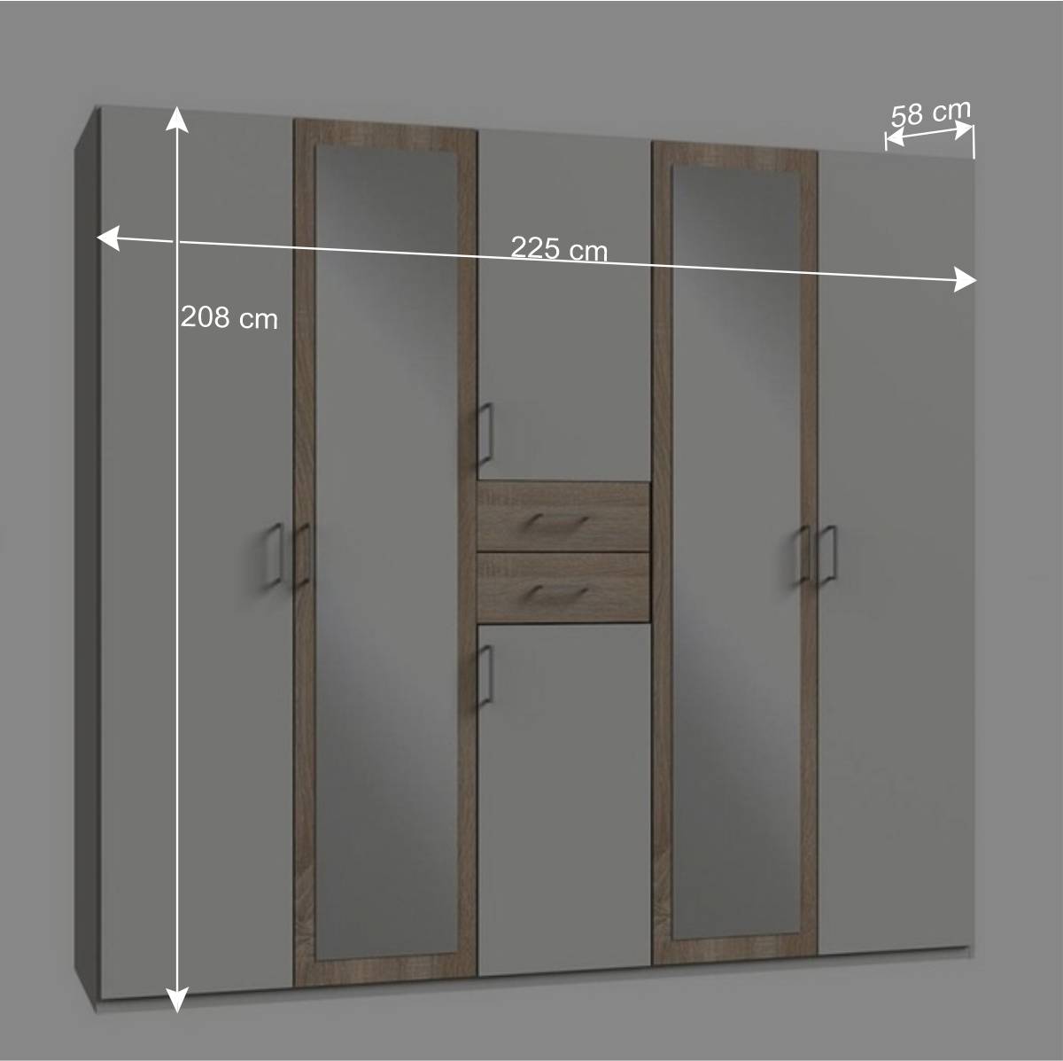 Moderner Kombi-Kleiderschrank in 2,25 m Breite - Merka