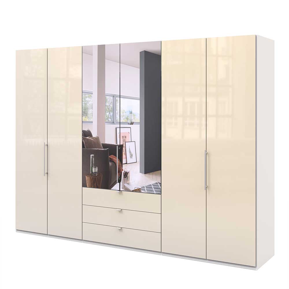 Kleiderschrank mit Schubladen & Falttüren in Creme Glas - Zidarie